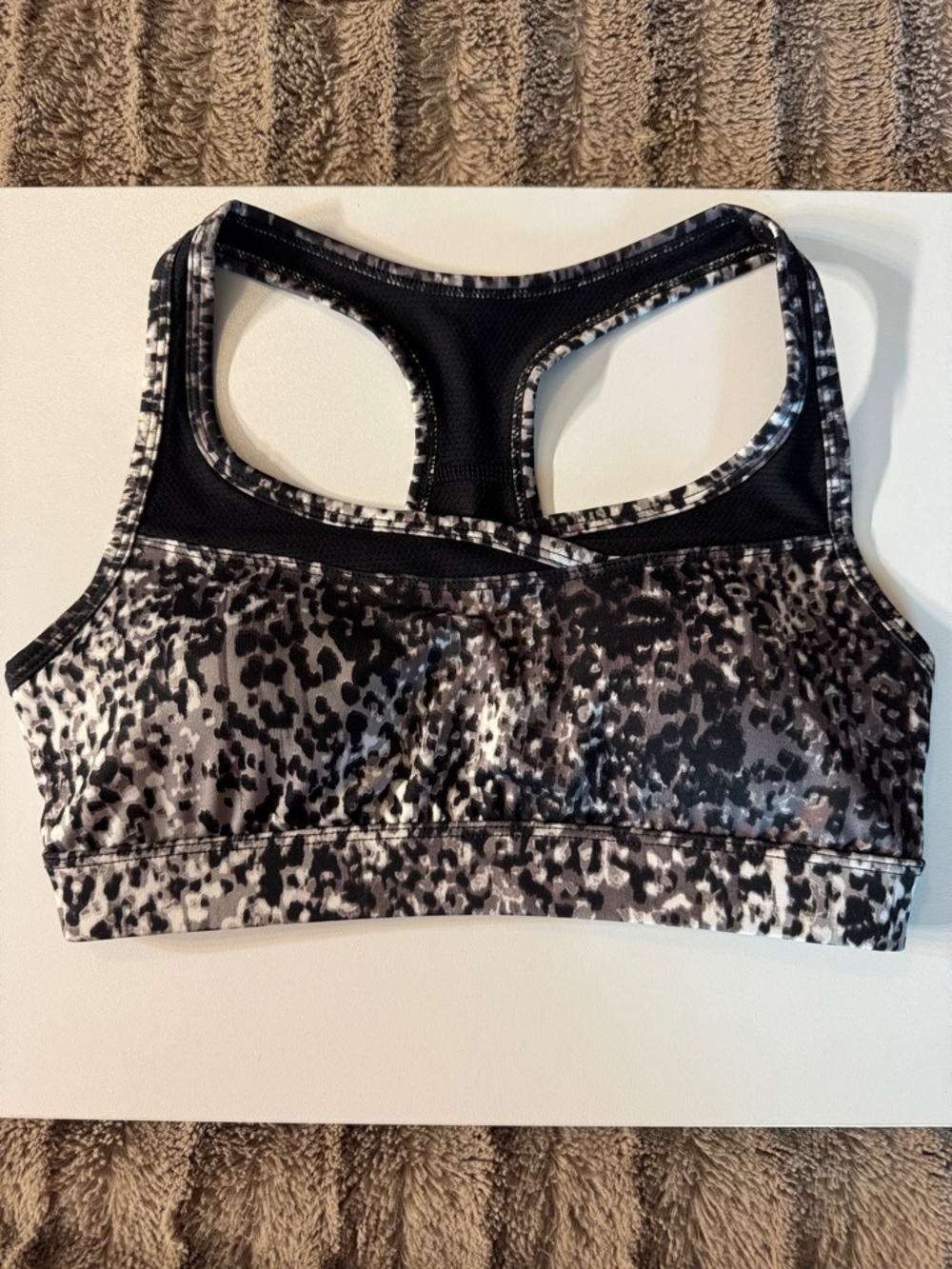 Tek Gear Leopard Print Racerback Sports Bra in Black and Gray